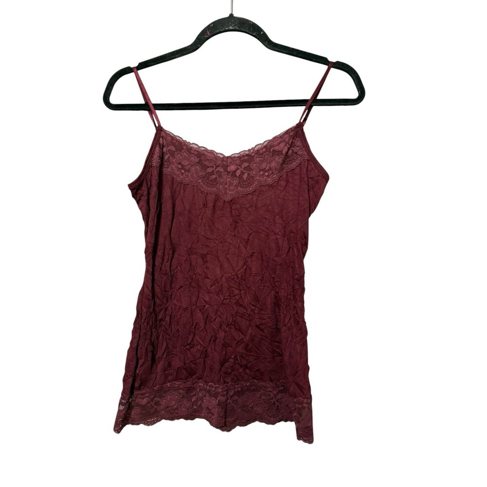 Maurices Lace Trim Crinkle Knit Cami Tank Top Burgundy Size S